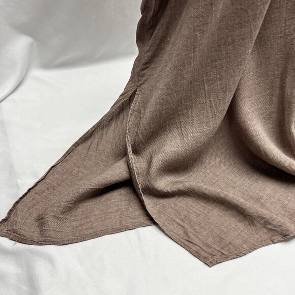 Neuflora Women's Linen Blend Midi Dress Size Small Taupe V Neck Pockets - Picture 7 of 12